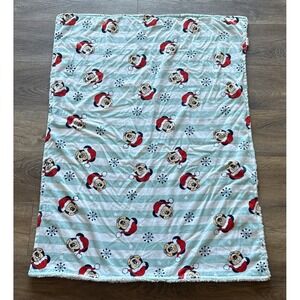 Disney Mickey Mouse Christmas Baby Blanket  White Stripes Star Snowflakes Winter